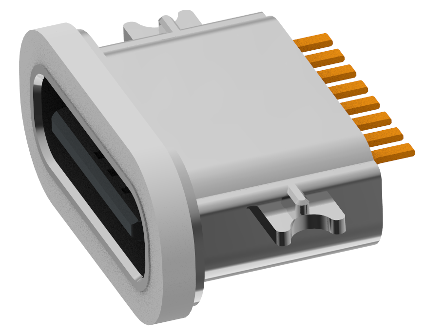 XB-TYPE C 8P-6-XX  防水TYPE C 8P 沉板0.8防水母座L=6.7mm(带钢片)(锌合金外壳)